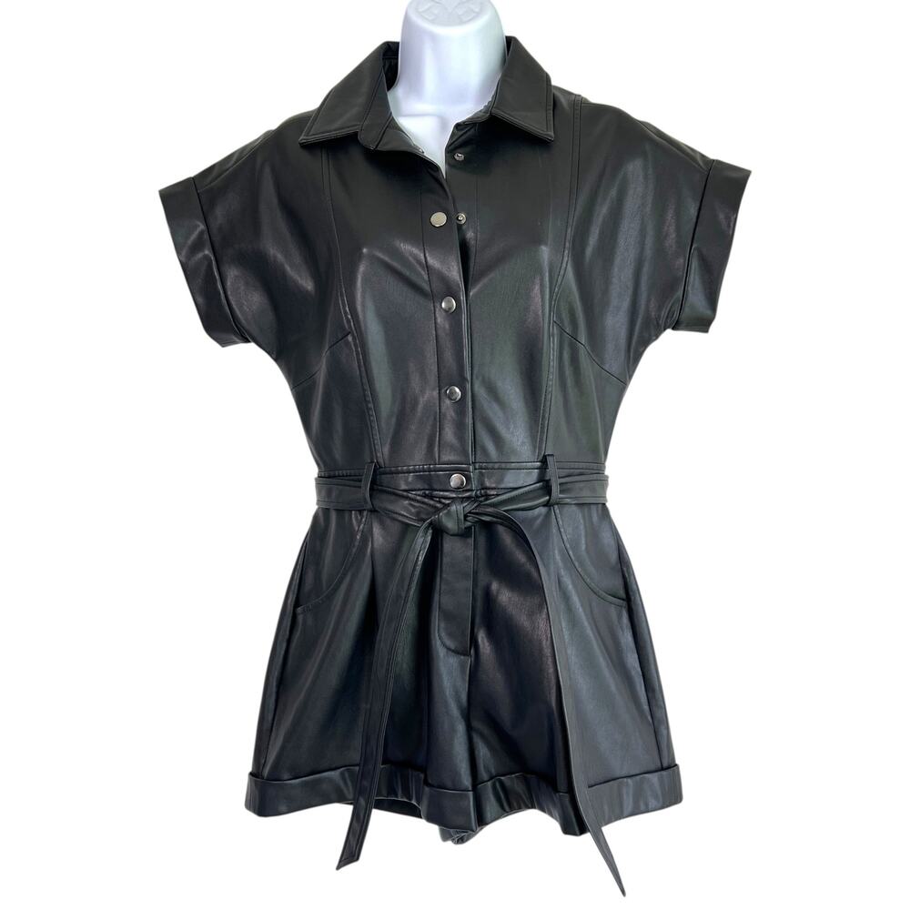 BCBGeneration Black Leather-Style Romper